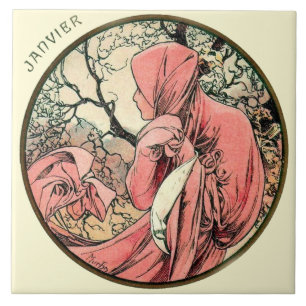 Carreau Calendrier janvier de Nouveau Mucha d'art