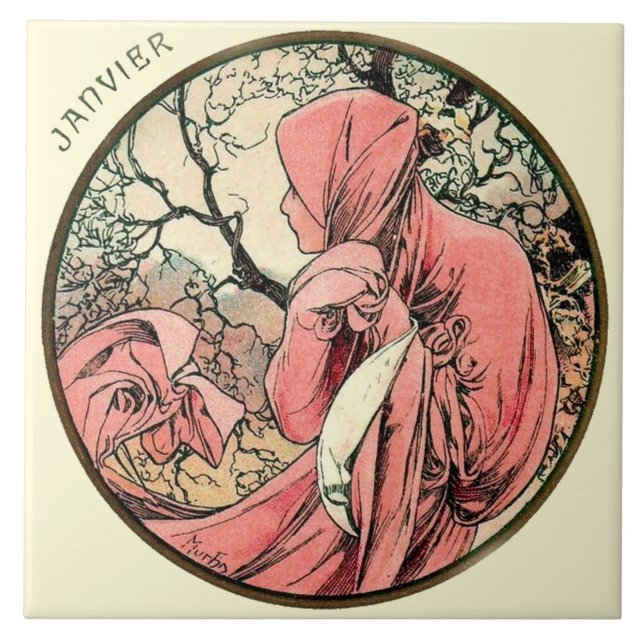 Carreau Calendrier janvier de Nouveau Mucha d'art (Devant)