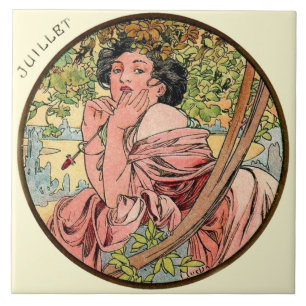 Carreau Calendrier juillet de Nouveau Mucha d'art