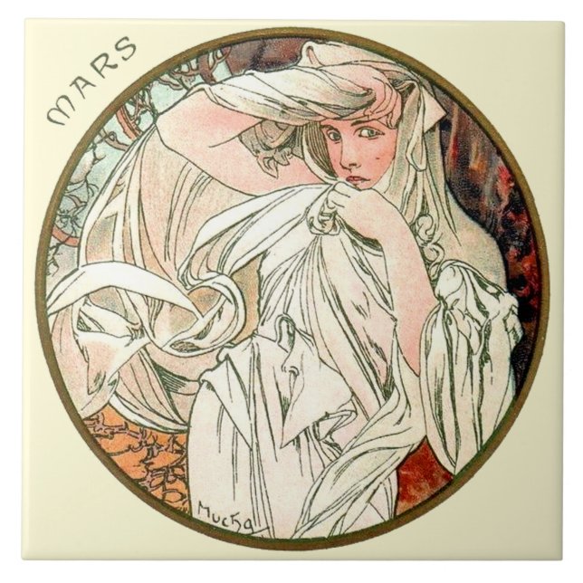 Carreau Calendrier mars de Nouveau Mucha d'art (Devant)
