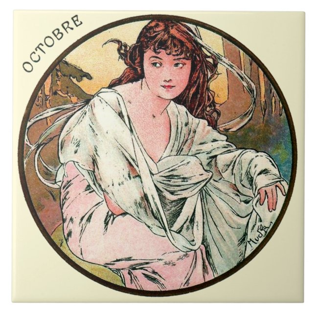 Carreau Calendrier octobre de Nouveau Mucha d'art (Devant)