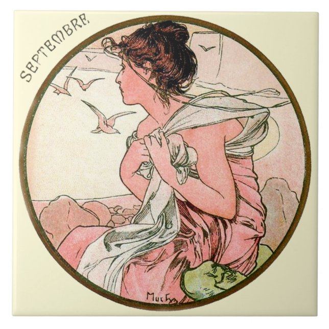 Carreau Calendrier septembre de Nouveau Mucha d'art (Devant)