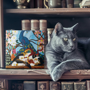 Carreau Calico Cat Dragon Rouge