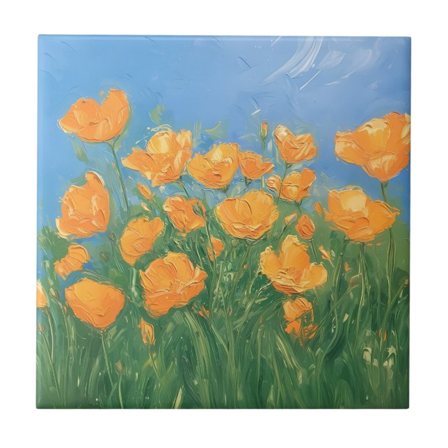 Carreau California Poppy Field Sky Impressionniste Peintur (Devant)