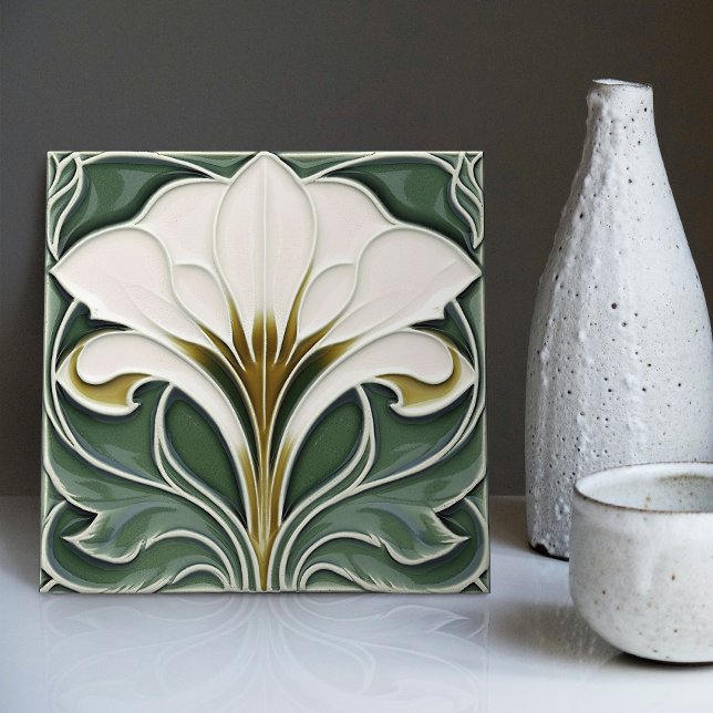 Carreau Calla Lily Vert Floral Décor Art Nouveau (Créateur téléchargé)