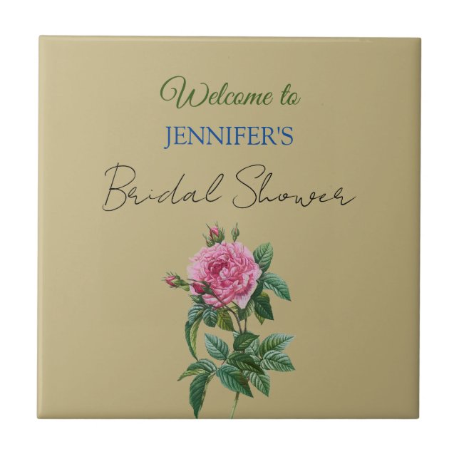 Carreau Calligraphie Élégant Fleurs Bienvenue Mariage (Devant)