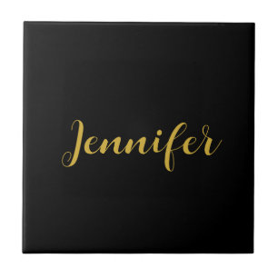 Carreau Calligraphie minimaliste moderne Nom Black Gold