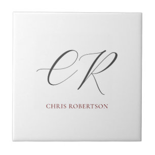 Carreau Calligraphie Monogramme Nom Black White Cadeau per