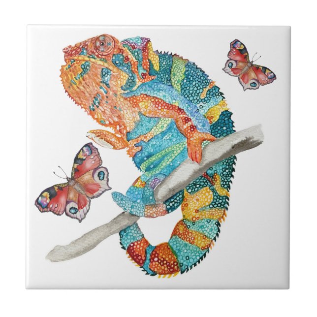 Carreau Caméléon aquarelle vibrant  (Devant)