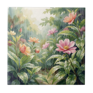 Carreau Camélias de jardin pluvieux aquarelle