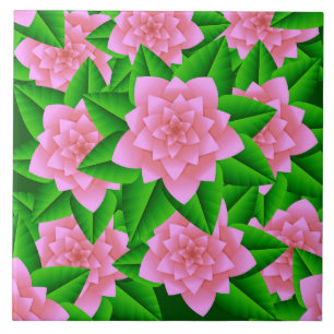 Carreau Camellias rose glace et Feuilles verts