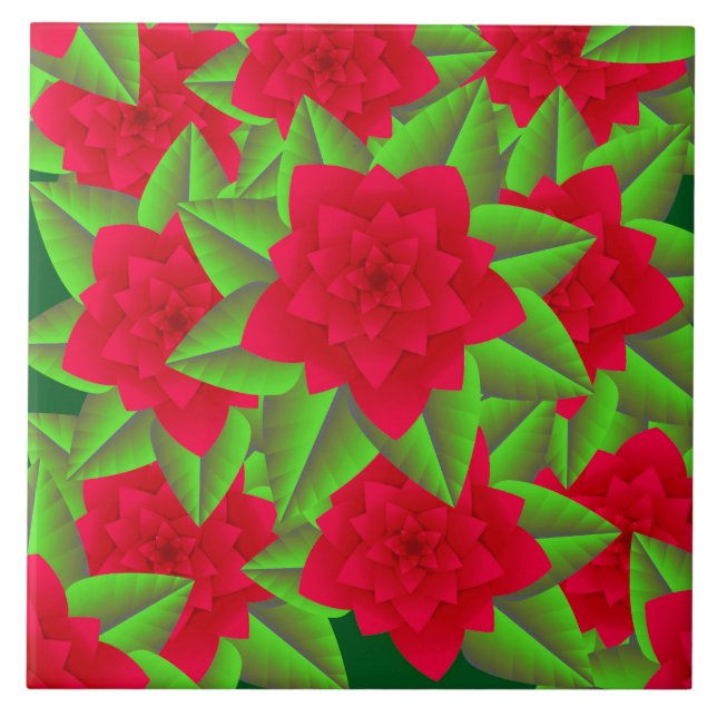 Carreau Camellias rouge foncé et Feuilles verts (Devant)