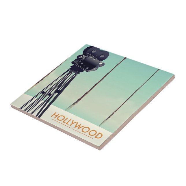 Carreau Caméra Vintage Hollywood poster de voyage (Côté)