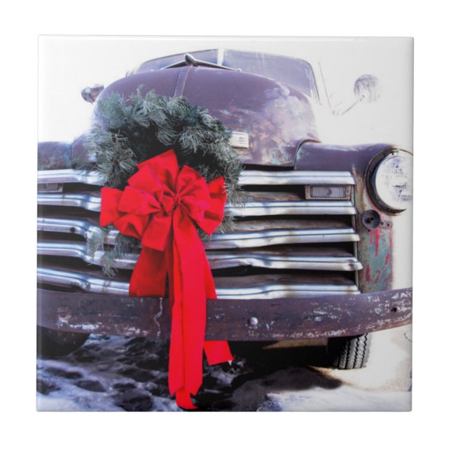 Carreau Camion antique avec couronne de Noël festive (Devant)