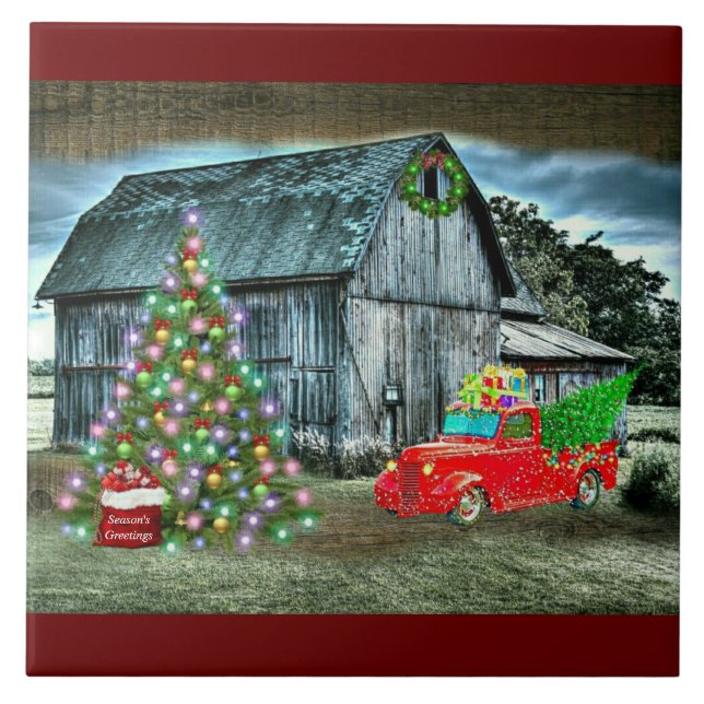 Carreau Camion de Noël rustique Arbre de Noël à la ferme (Devant)
