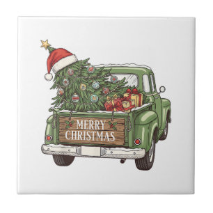 Carreau Camion de Noël Vintage Joyeux Noël Hommes Femmes