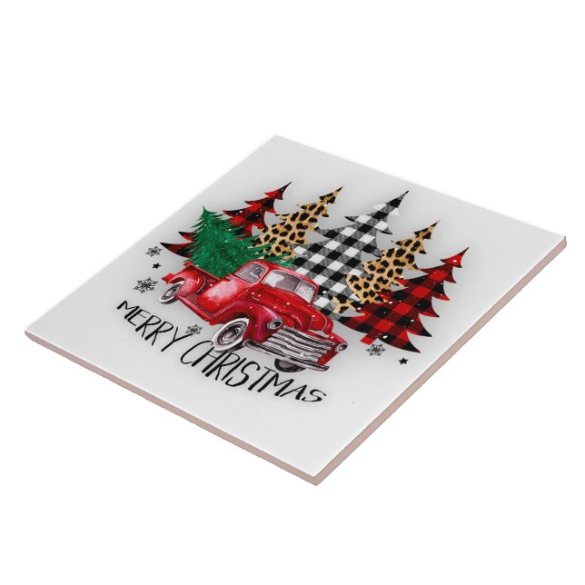 Carreau Camion et arbres de Noël joyeux (Côté)