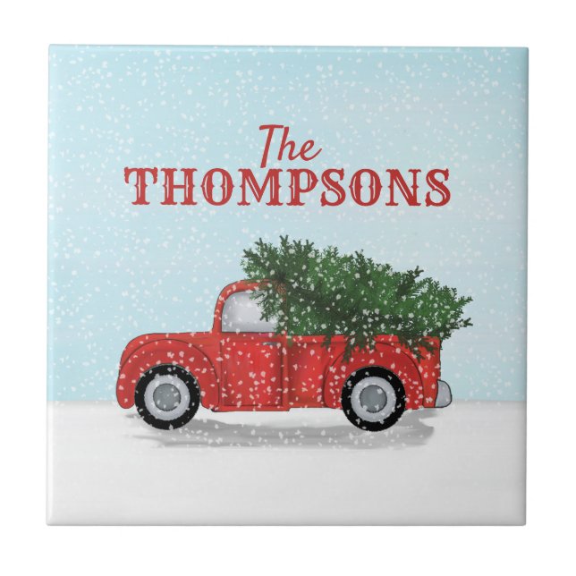 Carreau Camion Noël Arbre d'hiver Vacances personnalisées (Devant)