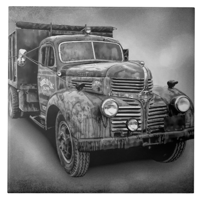 CARREAU CAMION VINTAGE EN NOIR ET BLANC (Devant)