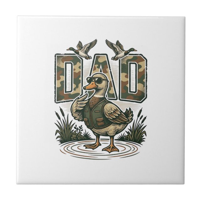 Carreau Camo Duck Papa Design de T-Shirt avec Gravure Vint (Devant)