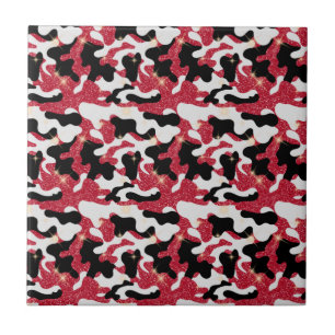 Carreau Camouflage Camo Rouge Blanc Noir Brillante