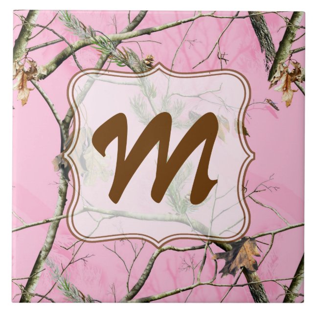 Carreau Camouflage rose Chasse Monogramme Display Tile (Devant)