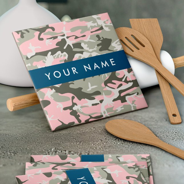 Carreau Camouflage rose et vert Votre nom Personnalisez (Créateur téléchargé)