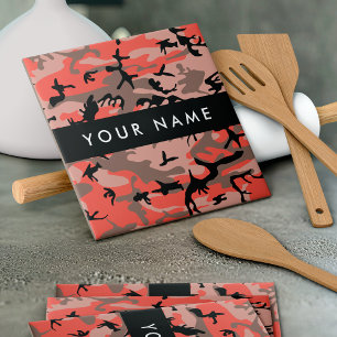 Carreau Camouflage Rouge et Marron Personnalisé Votre nom
