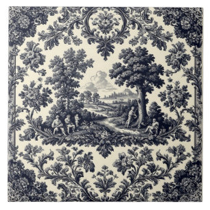 Carreau Campagnards rustiques toile de Jouy scènes pastora