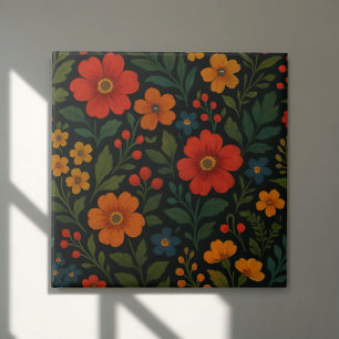 Carreau Campagne Florale Sombre Fantaisiste Antique
