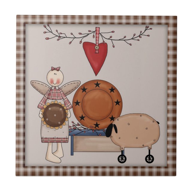 Carreau Campagne primitive Mouton et Ange de tournesol (Devant)