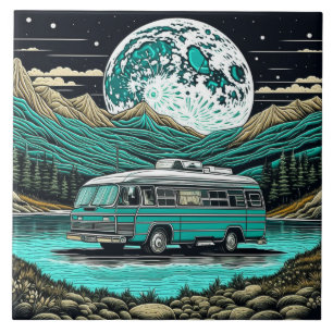 Carreau Camper turquoise Vintage RV dans les montagnes Ret