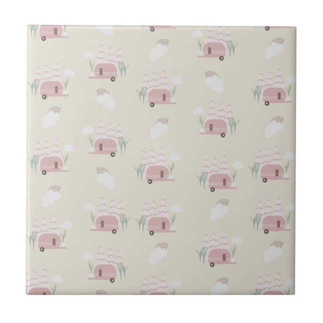 Carreau Camping-car rose motif terreux (Devant)