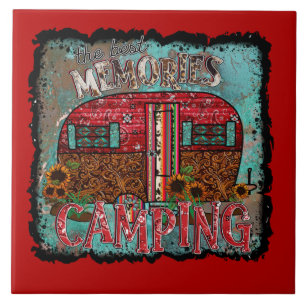 Carreau Camping Les Meilleurs Souvenirs Rétro Shabby Trai