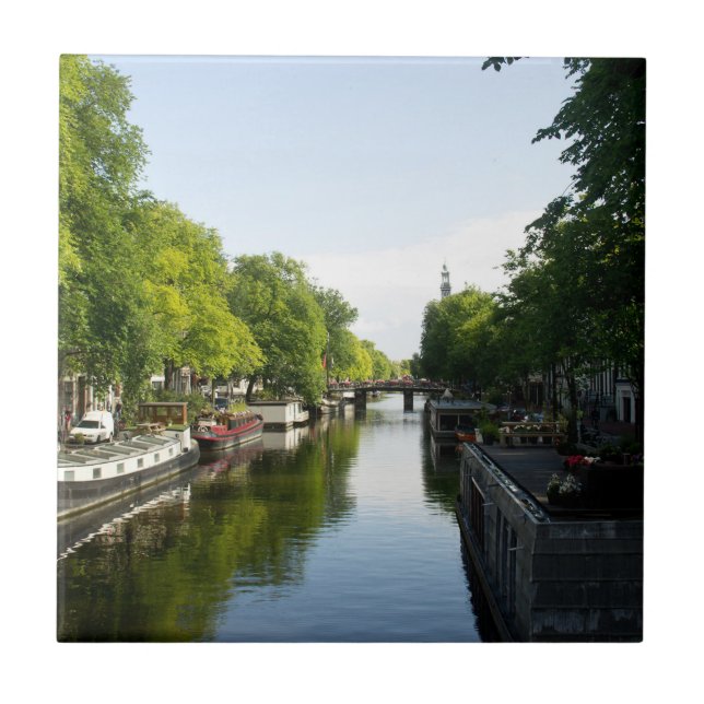 Carreau Canal d'Amsterdam avec des péniches Pays-Bas (Devant)