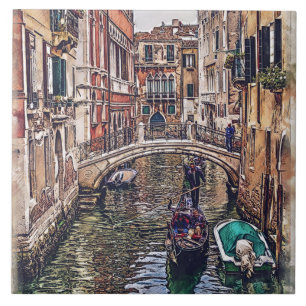 Carreau Canal de Venise avec maisons et gondole. Italie.