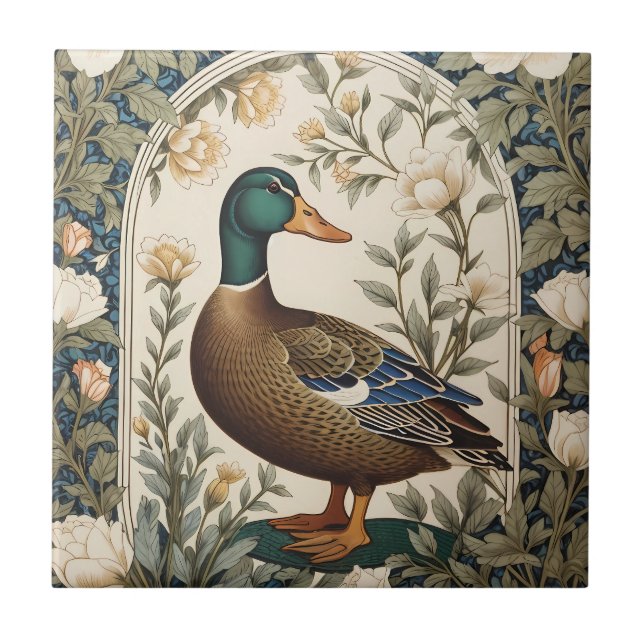 Carreau Canard colvert élégant inspiré de William Morris  (Devant)