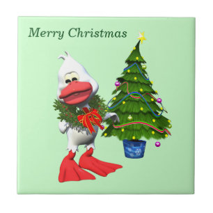 Carreau Canard de Noël blanc mignon portant une couronne