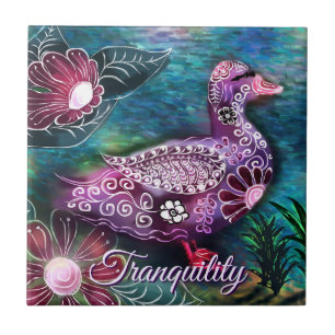 Carreau Canard Floral Fantaisiste Violet Turquoise Personn