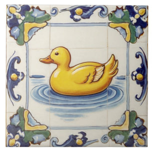 Carreau Canard jaune Bleu Vert Bordure Décor Salle de bain