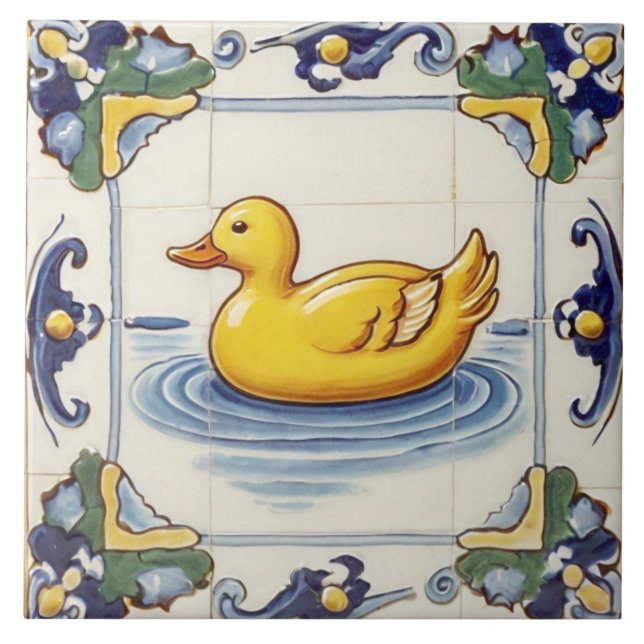 Carreau Canard jaune Bleu Vert Bordure Décor Salle de bain (Devant)
