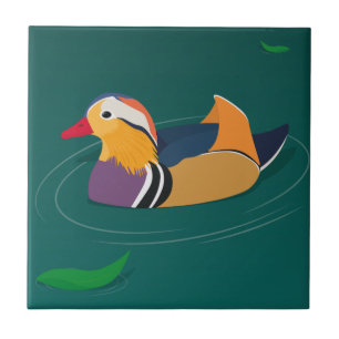 Carreau Canard mandarin coloré Art moderne sur fond vert