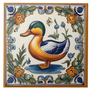 Carreau Canard vert jaune Art animal populaire européen