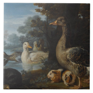 Carreau Canards Cochons de Guinée et un lapin dans un pay