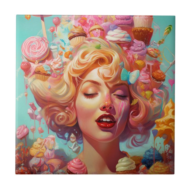 Carreau Candy Ice Cream Girl Surreal Imaginaire Art (Devant)
