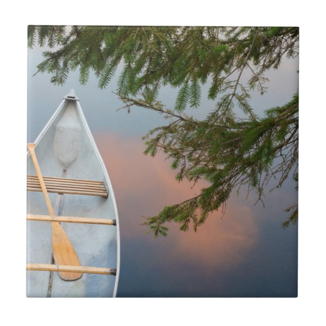 Carreau Canot sur le lac au coucher du soleil, Canada (Devant)