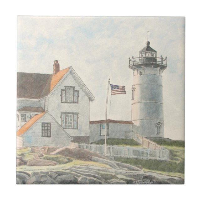 Carreau Cape Neddick Lighthouse Watercolor (Devant)