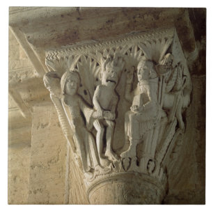Carreau Capital de colonne, dépeignant St Benoît exécutant