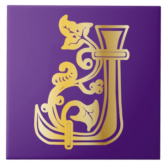 Carreau Capitale décorative botanique médiévale J (Devant)