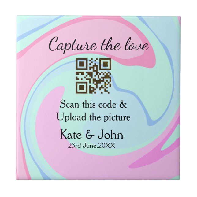 Carreau Capturez l'amour ajouter QR scan marbre rose bleu  (Devant)